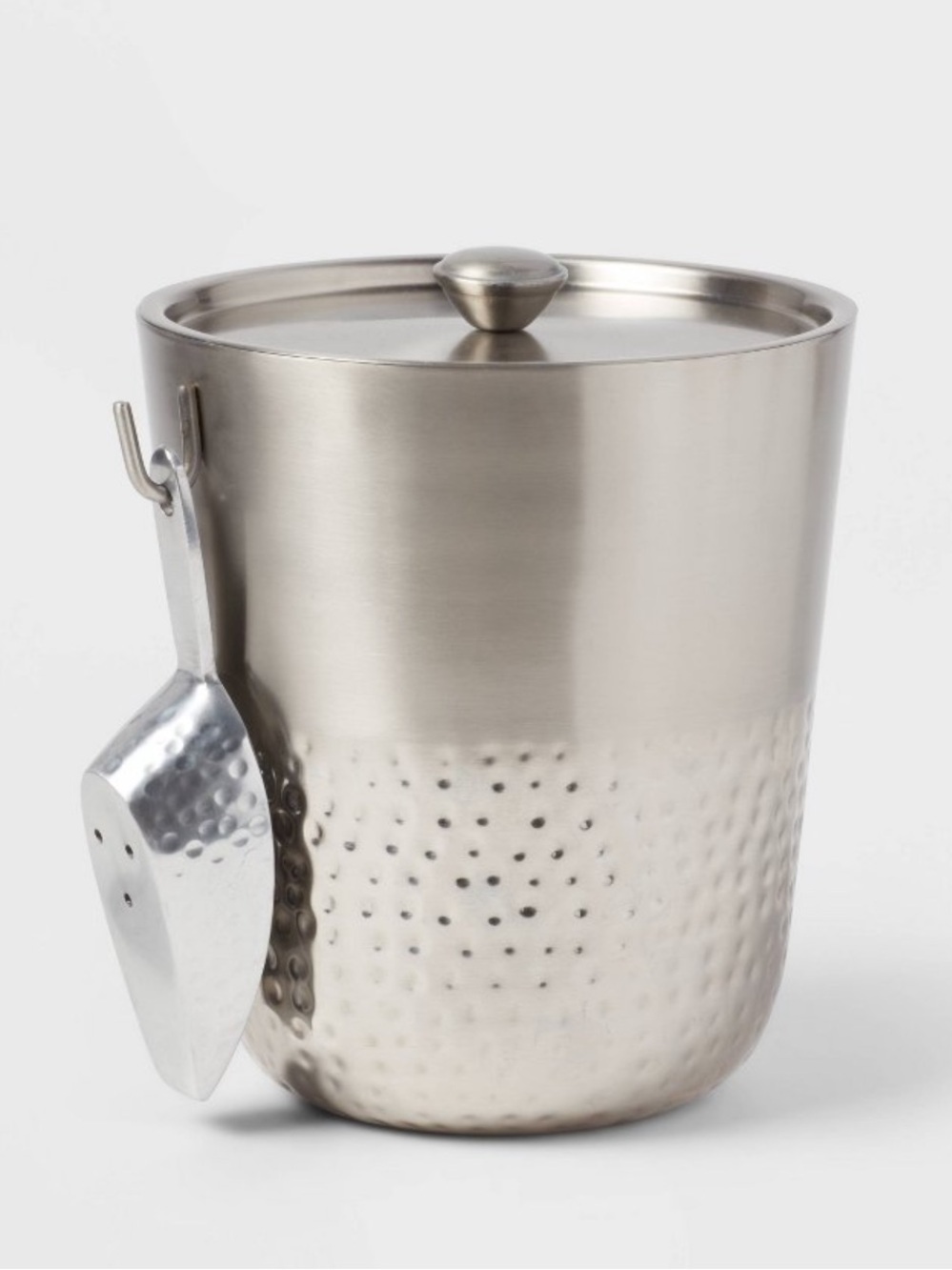 Threshold Home Double Wall Hammered Metal Ice 3 Quart Bucket With Ice Scoop